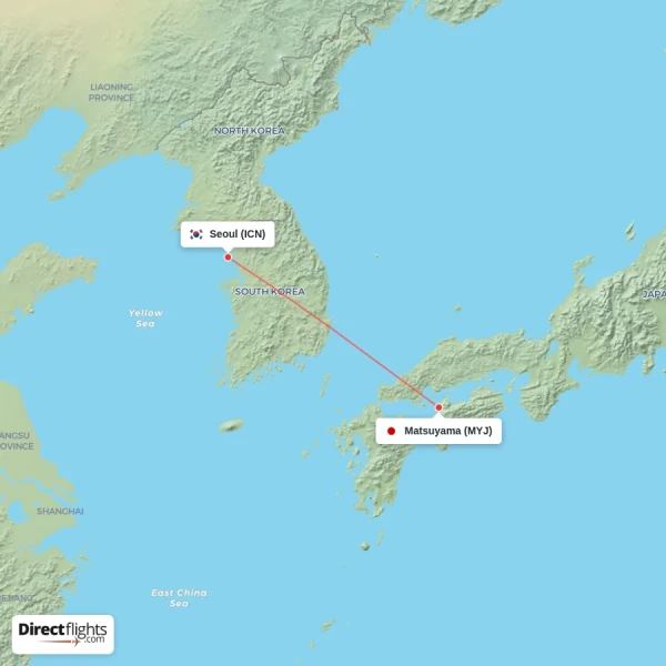 Matsuyama - Seoul direct flight map