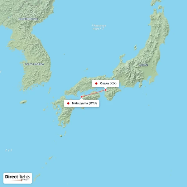 Matsuyama - Osaka direct flight map
