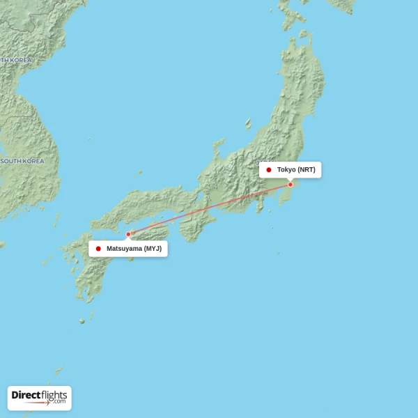 Matsuyama - Tokyo direct flight map