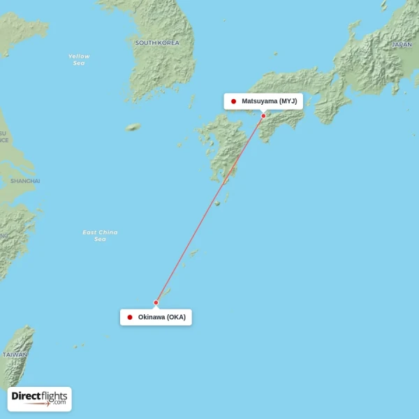 Matsuyama - Okinawa direct flight map