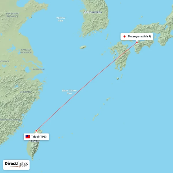 Matsuyama - Taipei direct flight map