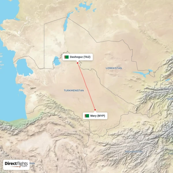 Mary - Dashoguz direct flight map