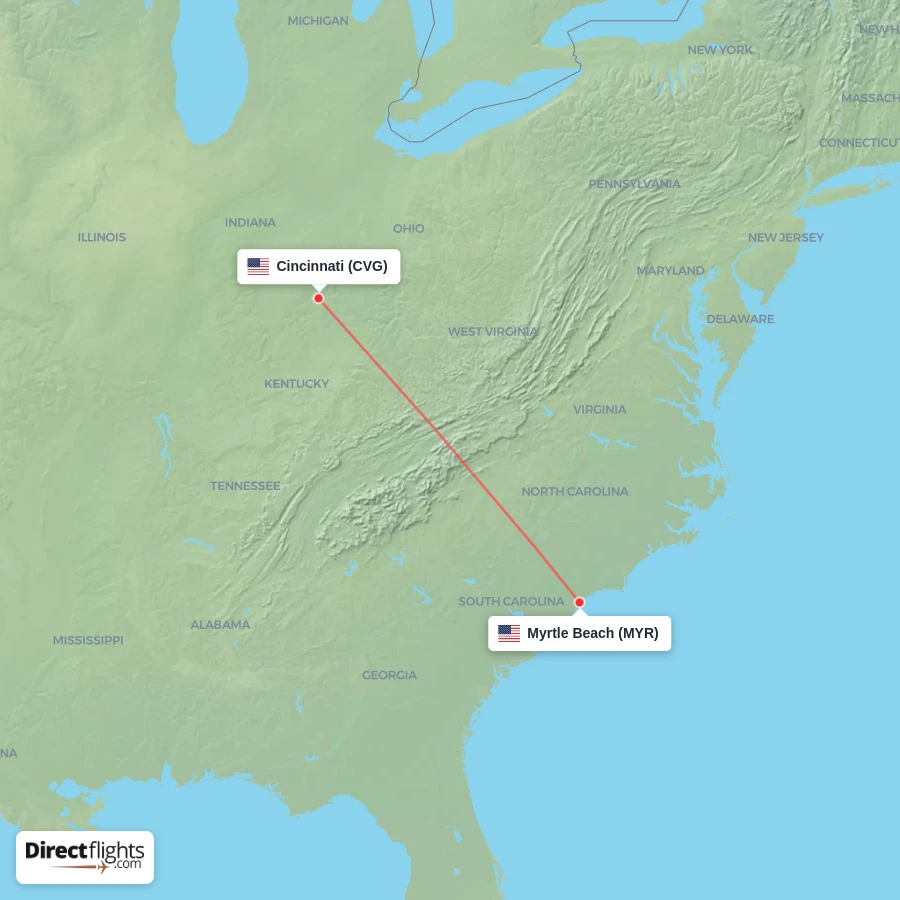 MYR - CVG route map