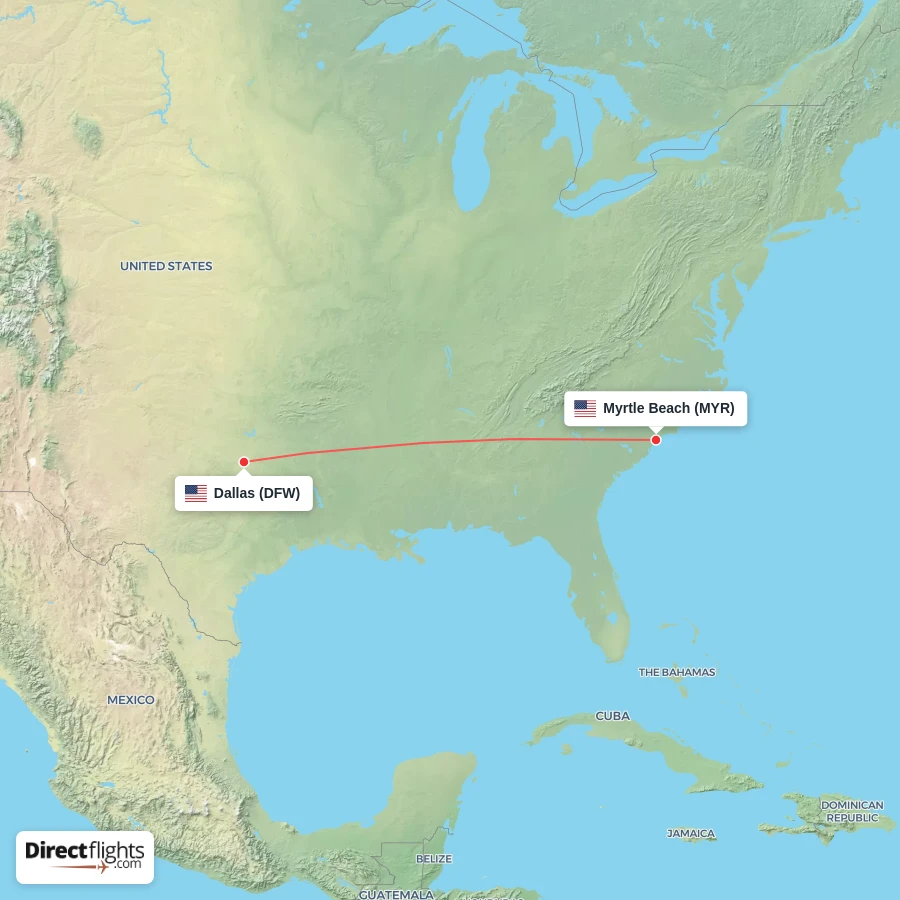 MYR - DFW route map