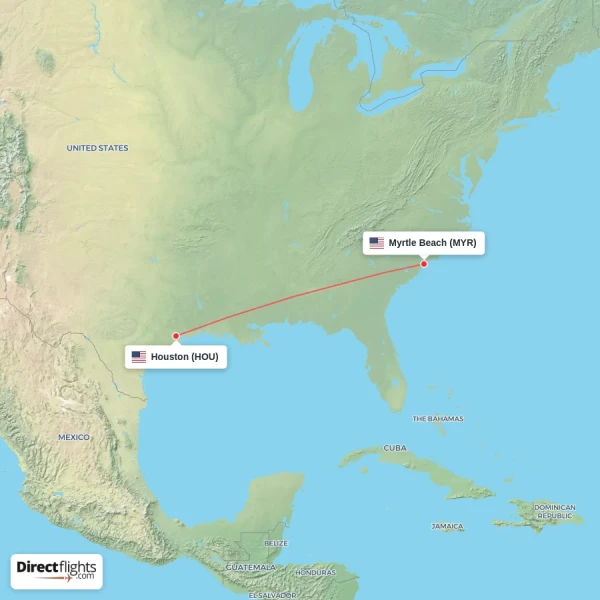 Myrtle Beach - Houston direct flight map