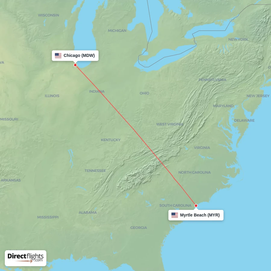 MYR - MDW route map