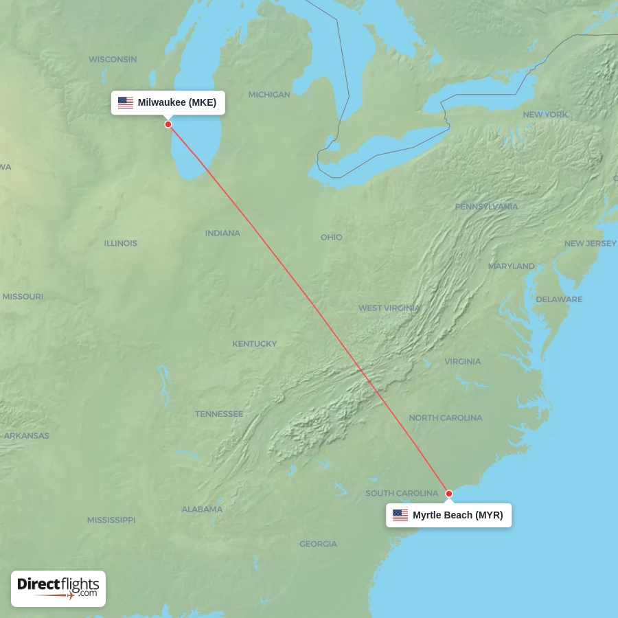 MYR - MKE route map