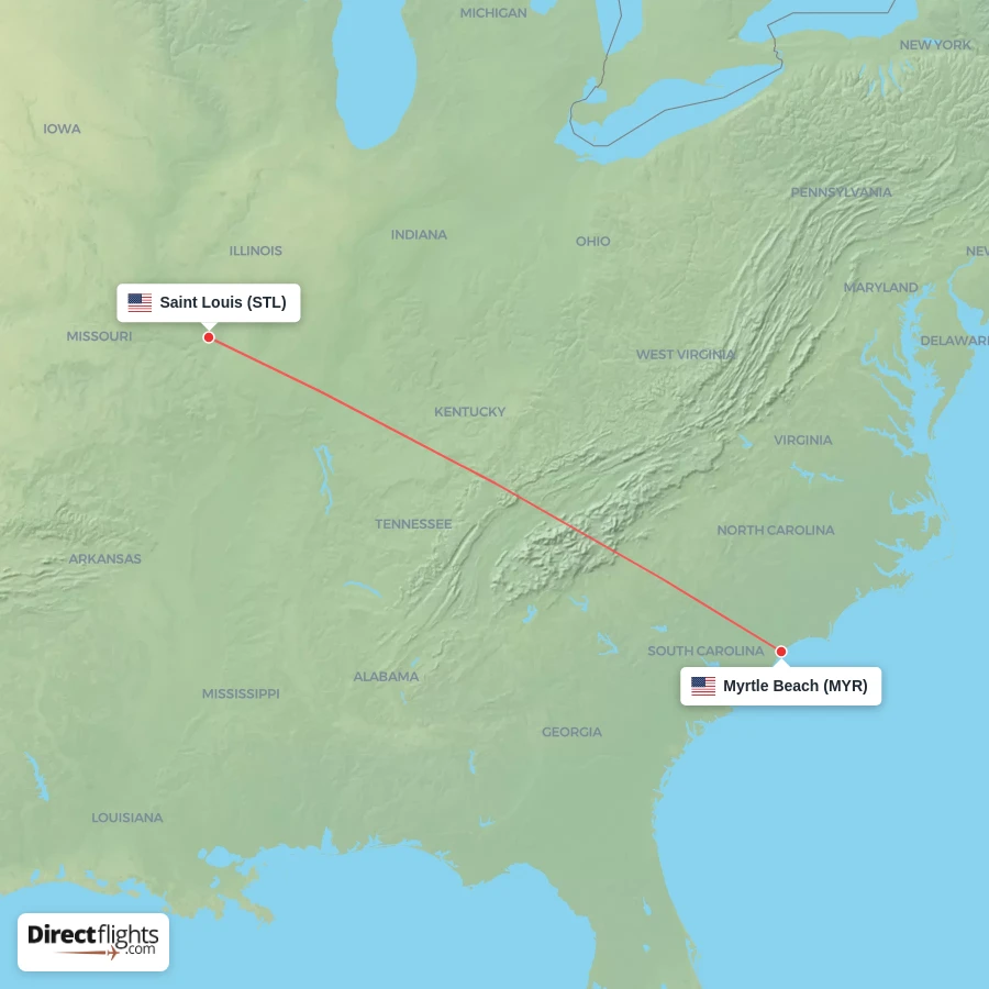 MYR - STL route map