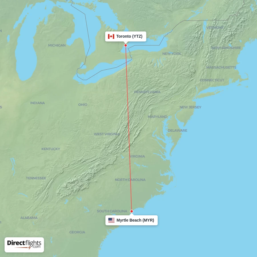 MYR - YTZ route map