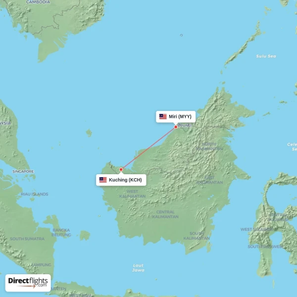 Miri - Kuching direct flight map