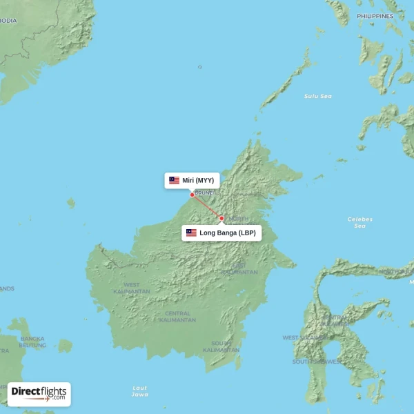 Miri - Long Banga direct flight map
