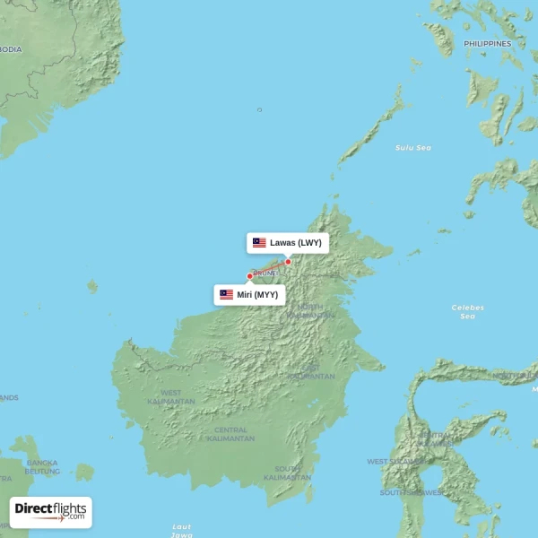 Miri - Lawas direct flight map
