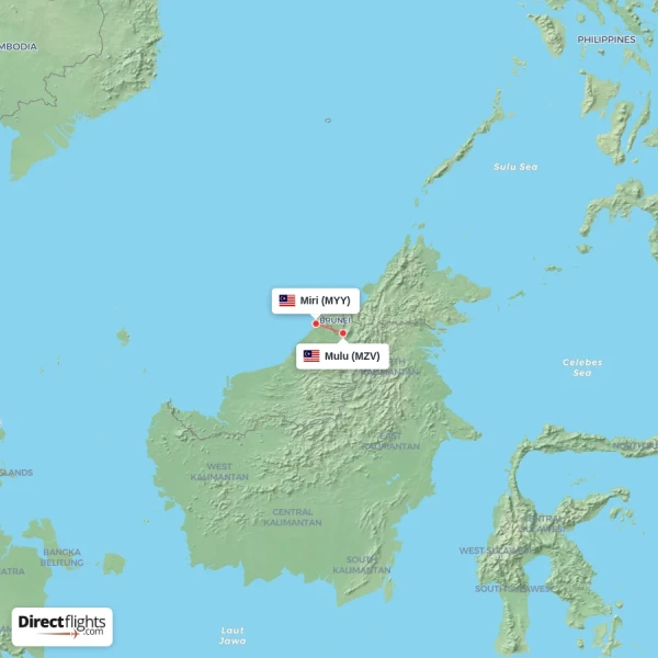 Miri - Mulu direct flight map