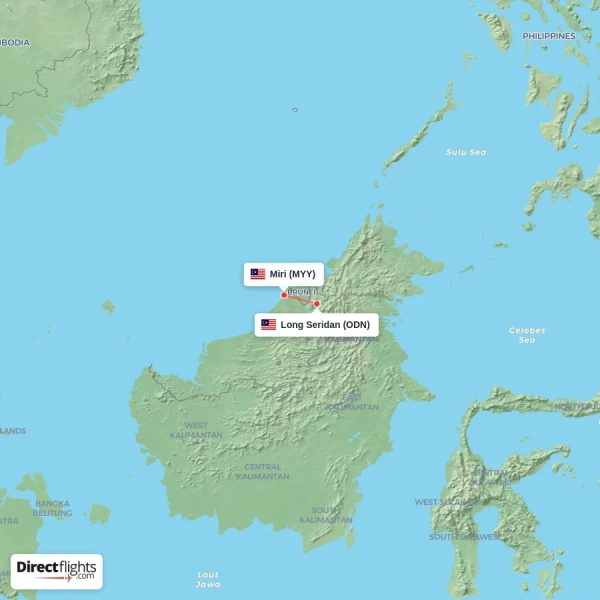 Miri - Long Seridan direct flight map