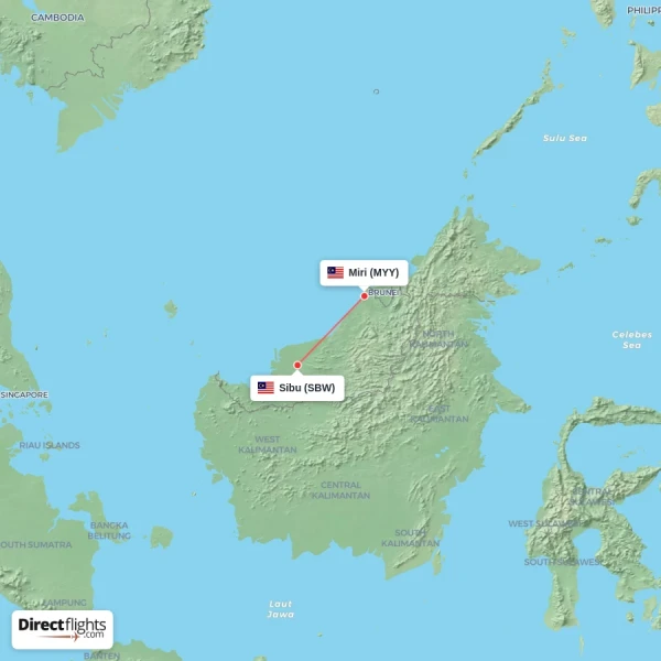 Miri - Sibu direct flight map