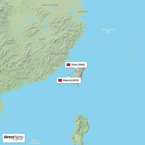 Magong - Shalu direct flight map