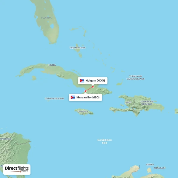 Manzanillo - Holguin direct flight map