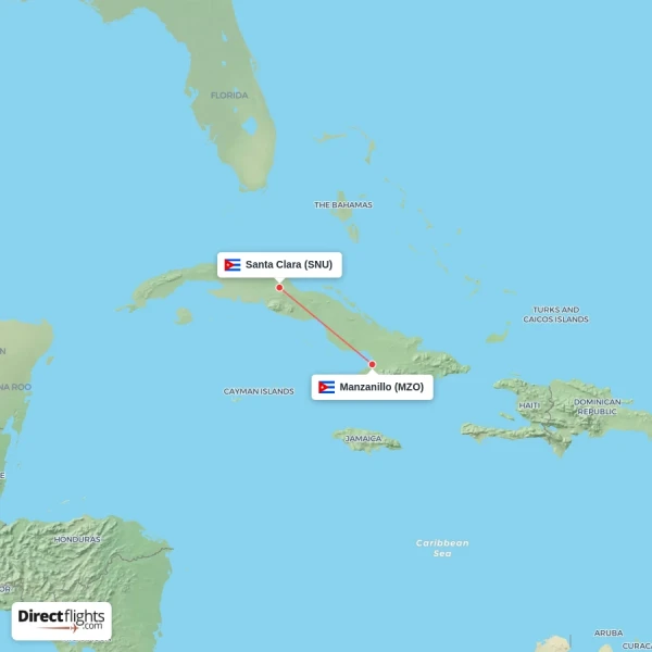 Manzanillo - Santa Clara direct flight map