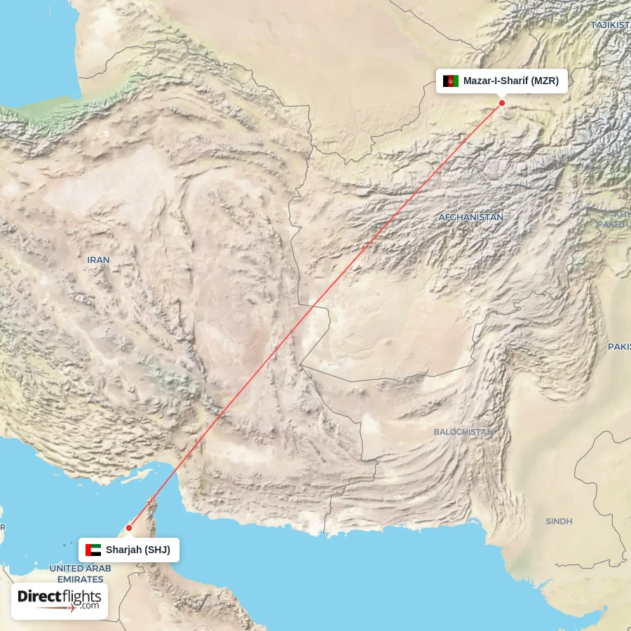 MZR - SHJ route map