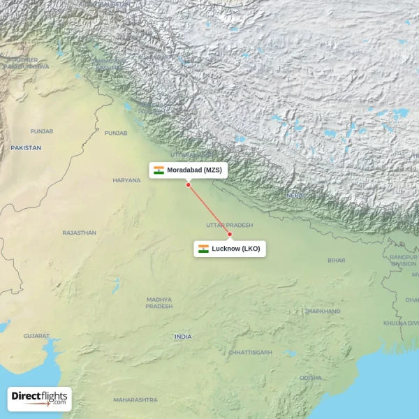 Moradabad - Lucknow direct flight map