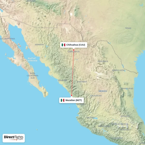 Mazatlan - Chihuahua direct flight map