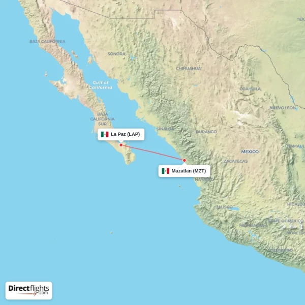 Mazatlan - La Paz direct flight map