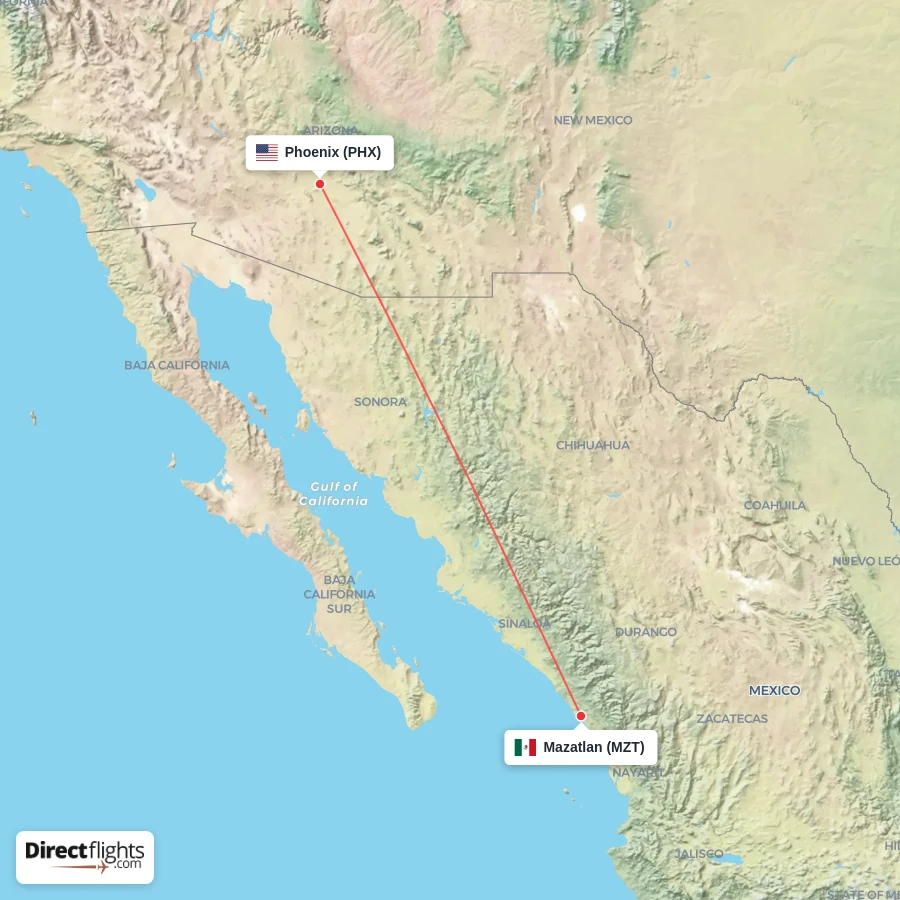 MZT - PHX route map