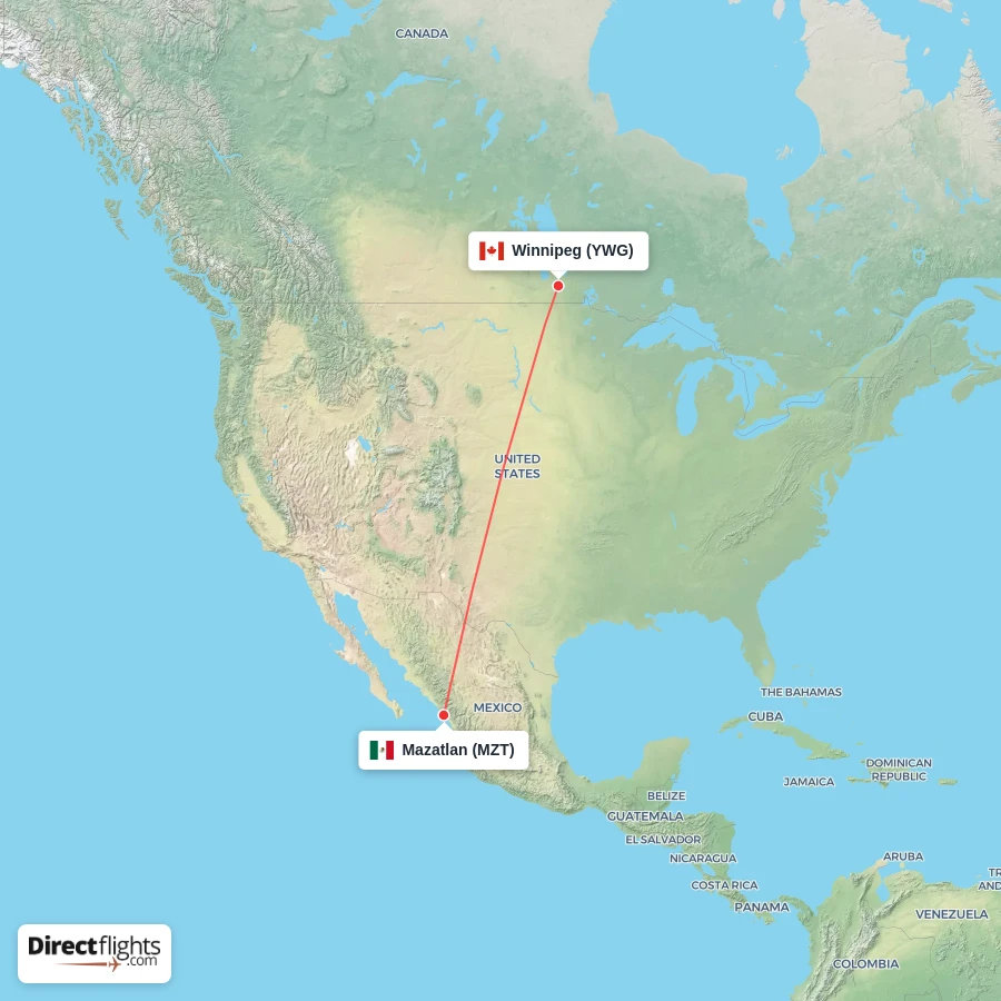 MZT - YWG route map