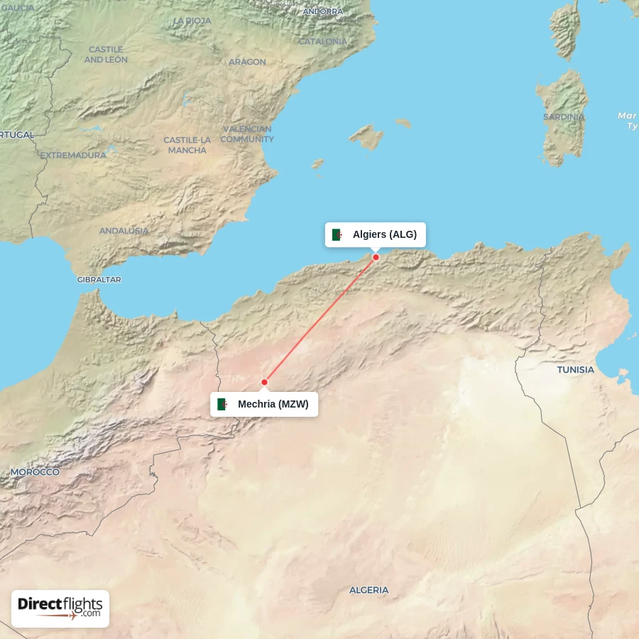 MZW - ALG route map
