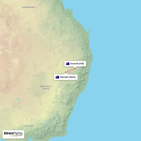 Narrabri - Inverell direct flight map