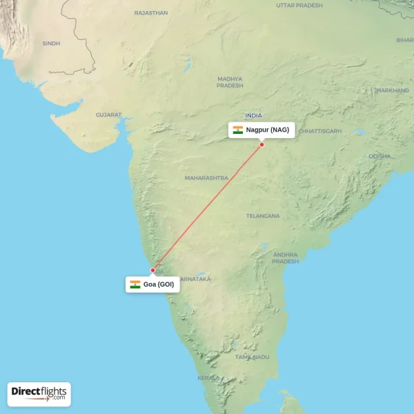Nagpur - Goa direct flight map