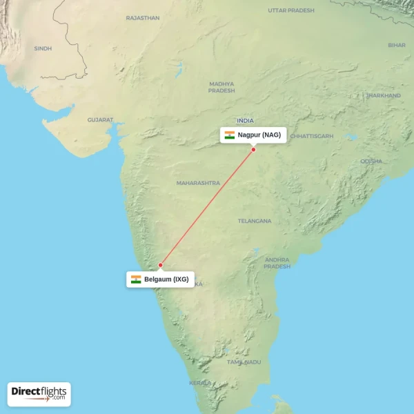 Nagpur - Belgaum direct flight map