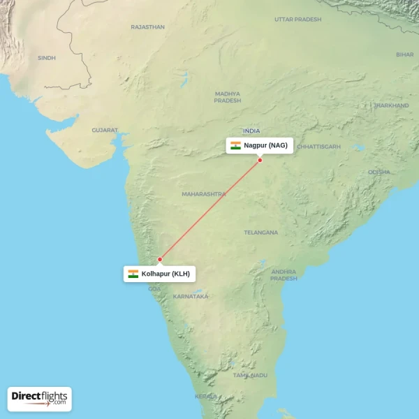Nagpur - Kolhapur direct flight map