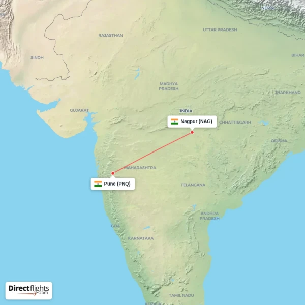 Nagpur - Pune direct flight map