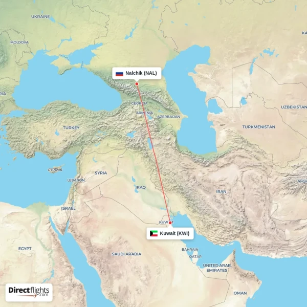 Nalchik - Kuwait direct flight map