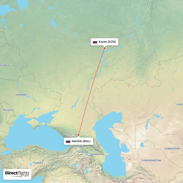 Nalchik - Kazan direct flight map