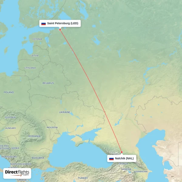 Nalchik - Saint Petersburg direct flight map