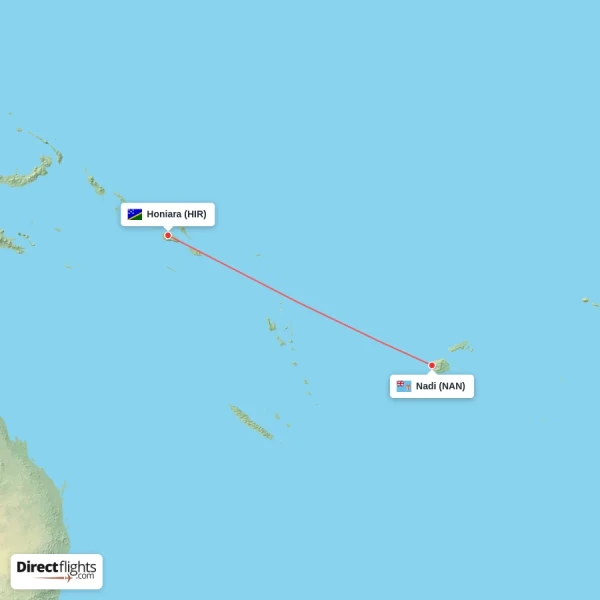 Nadi - Honiara direct flight map