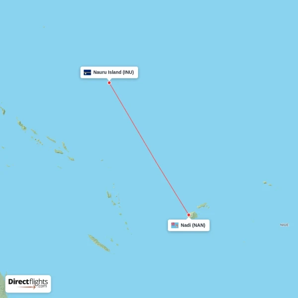 Nadi - Nauru Island direct flight map