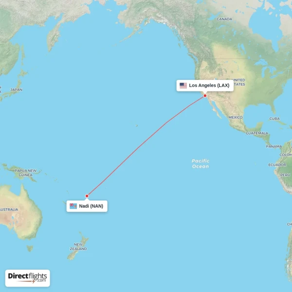 Nadi - Los Angeles direct flight map