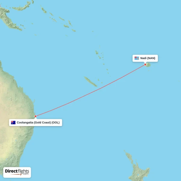 Nadi - Coolangatta (Gold Coast) direct flight map
