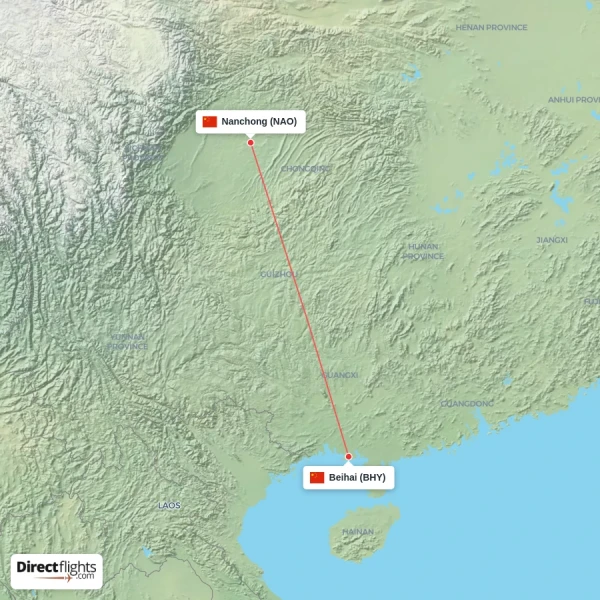 Nanchong - Beihai direct flight map