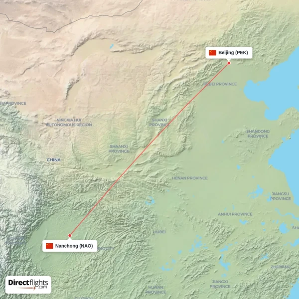 Nanchong - Beijing direct flight map