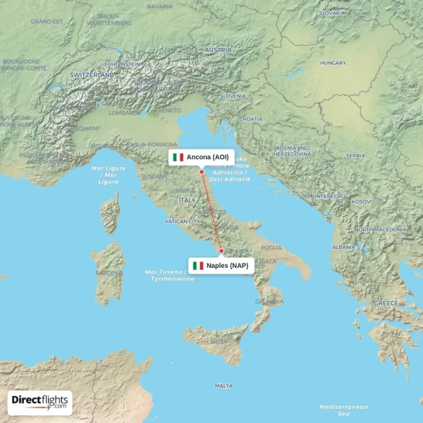 Naples - Ancona direct flight map