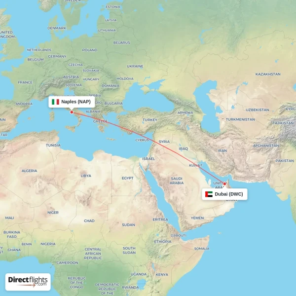 Naples - Dubai direct flight map