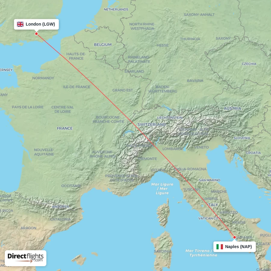 NAP - LGW route map