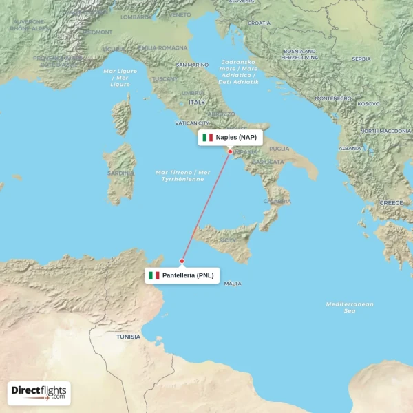 Naples - Pantelleria direct flight map