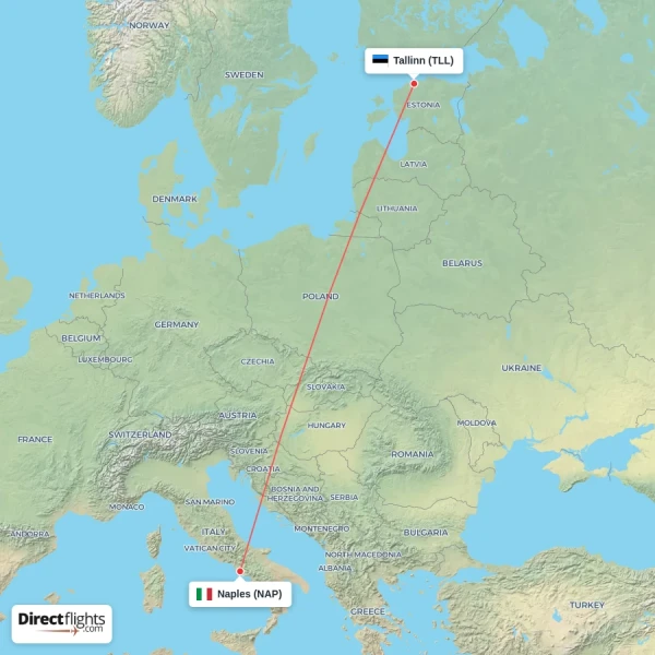 Naples - Tallinn direct flight map