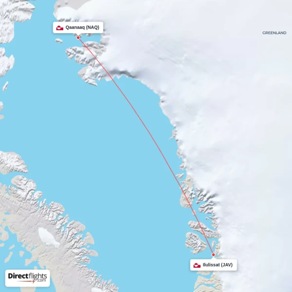 Qaanaaq - Ilulissat direct flight map