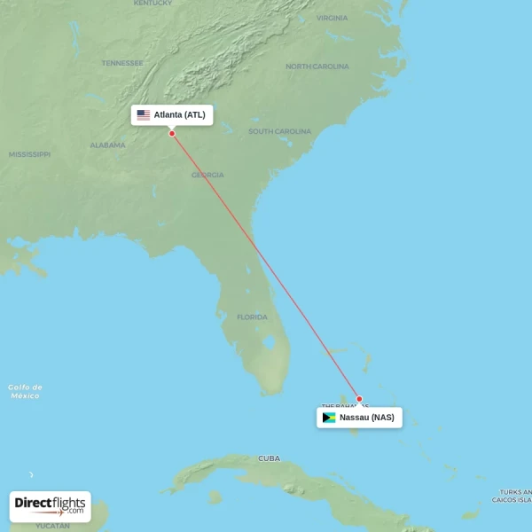 Nassau - Atlanta direct flight map
